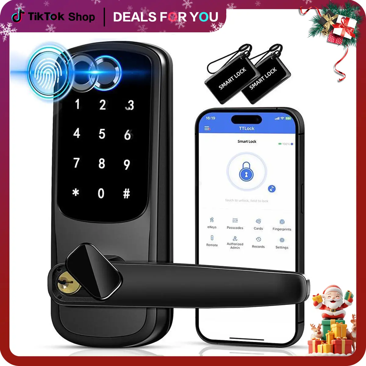 5 in 1 Smart door locking tool,Biometric Door Knobs & App Control, keyless entry door locking tool requiring batteries, with handle (without batteries), digital electronic door locks for front doors, hotels, offices Security Remote Sensor