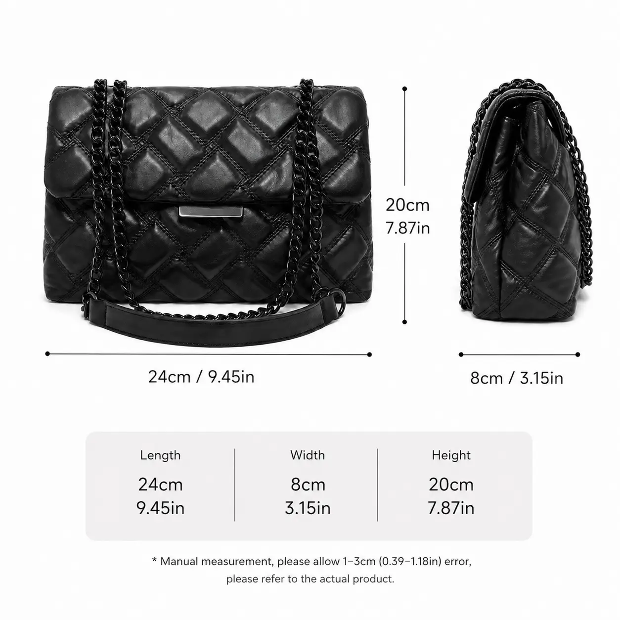 Women's Elegant White Quilted Crossbody-Shoulder Handbag with Silver Chain Strap, Fashion Accessory
