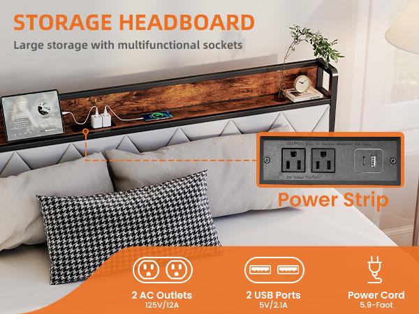 Full Bed Frame with Headboard, Underbed Storage, Built-in Charging Ports, Sturdy Noiseless Design, Tool-Free Assembly, No Box Spring Needed Full Bed Frame with Headboard, Underbed Storage, Built-in Charging Ports, Sturdy Noiseless Design, Tool-Free Assembly, No Box Spring Needed