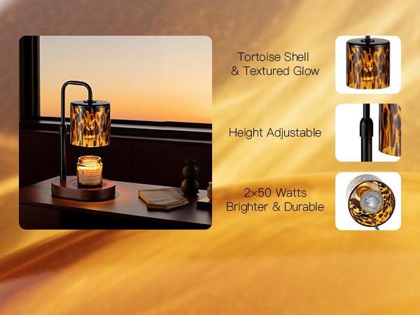 Tortoise Shell Home Decor: Black Candle Warmer Lamp with Timer Vintage Leopard Lamp with 2 Bulbs Height Adjustable Candle Warmer Dimmable Christmas Gift for Women