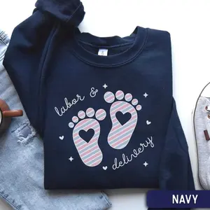 Labor and Delivery Nurse Sweatshirt, L&D Nurse Crewneck Sweater, Striped LD Nurse Work Shirt, Labor Unit Nurse Gift, Delivery Nurse Shirt