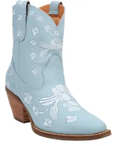 Dingo Women's Sweetheart Embroidered Booties Round Toe - Di2183-Blue