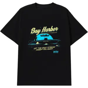 Bay Harbor Graphic Tee for Men – Vintage Boat Print, Dexter-Inspired Shirt for Streetwear, Vacation, or Y2K Outfits Crewneck Fabric