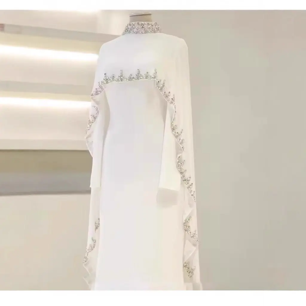 Women's Islamic 2-Piece Abaya Dress - Elegant Modesty Wear with Long Sleeves, Celestial Rhinestone Embellishment, Cape, Built-In Underdress for Weddings, Full Coverage, Loose, Cape Stylable Open/Closed, Muslim Clothing, Muslim Dresses, Modest Muslim Outfi