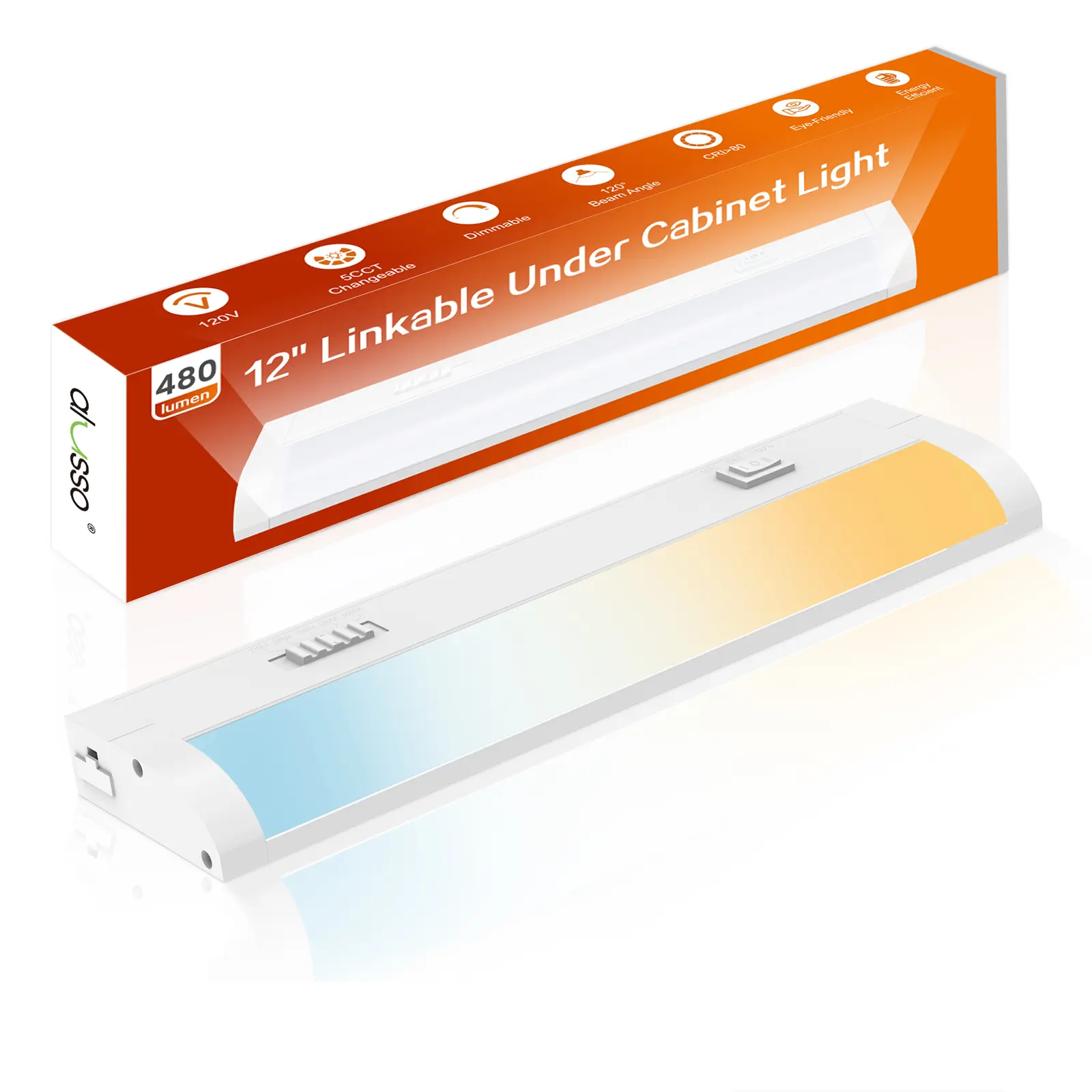 ALUSSO 12 Inch LED Under Cabinet Lighting Hardwired & Plug in, 5CCT Color Selectable 2700K-5000K Dimmable 6W 480LM High Brightness, CRI 90 Strip Linkable Under Counter Lights for Kitchen, 1 Pack