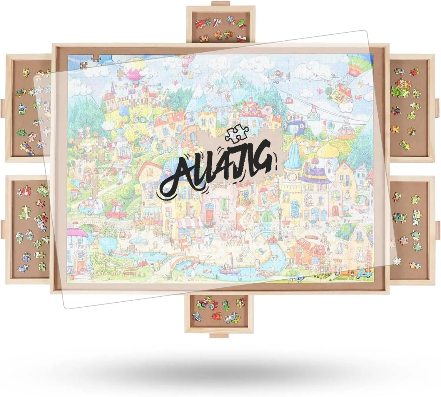 ALL4JIG 2000 Pieces Rotating Puzzle Board with 6 Drawers and Cover,26"x35"Portable Wooden Jigsaw Puzzle Table for Adults,Lazy Susan Spinning Puzzle Boards Mother’s Day Gift for Mom