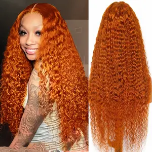 Zlzlblbl Ginger Orange Lace Front Wigs Human Hair 13x6 #350 Deep Wave Lace Frontal Wig Human Hair Pre Plucked 200% Density