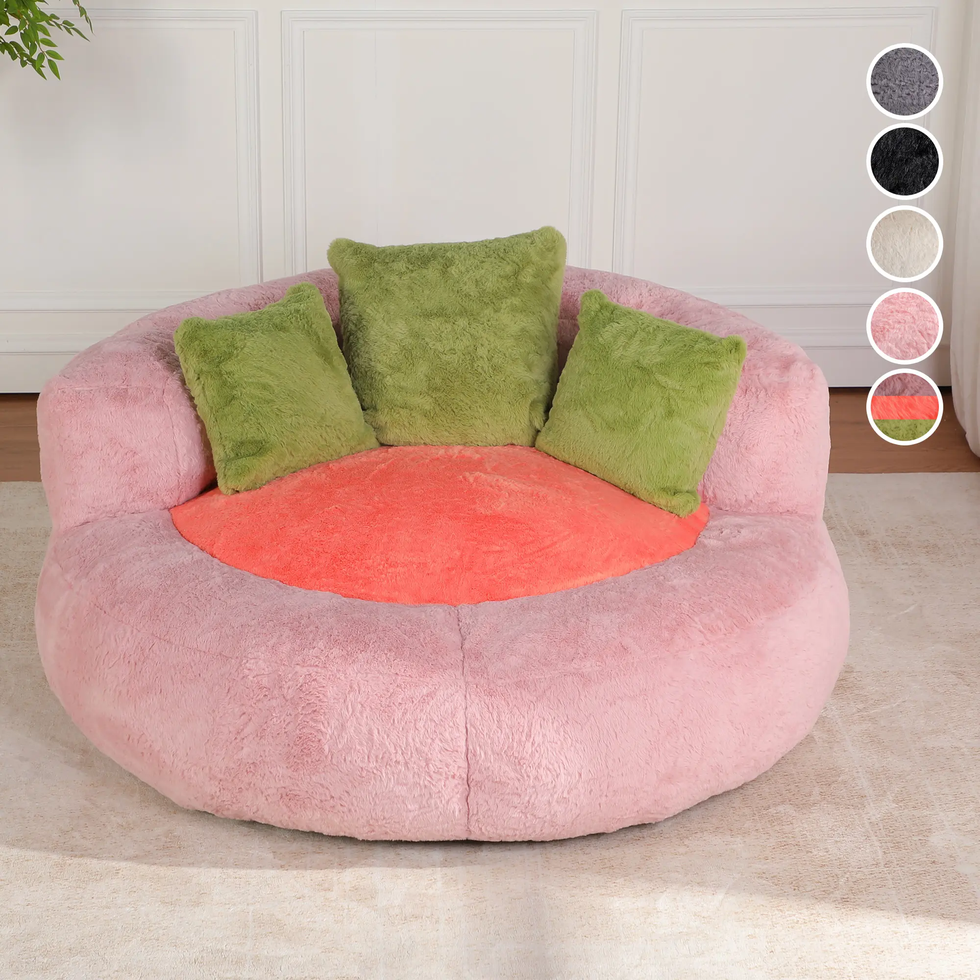 55'' Fluffy Bean Bag Chair/Sofa with 3 Throw Pillows, Faux Fur Lazy Floor Couch for Adults and Kids, Cloud-Like Touch, Soft and Comfortable, No Assembly Required, Ideal for Bedrooms, Living Rooms and Leisure Spaces