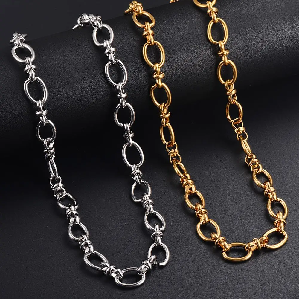 1 piece Women Mens Stainless Steel Handmade Oval Chain Necklace Bracelet  Big Chain Necklace Punk Heavy Jewelry
