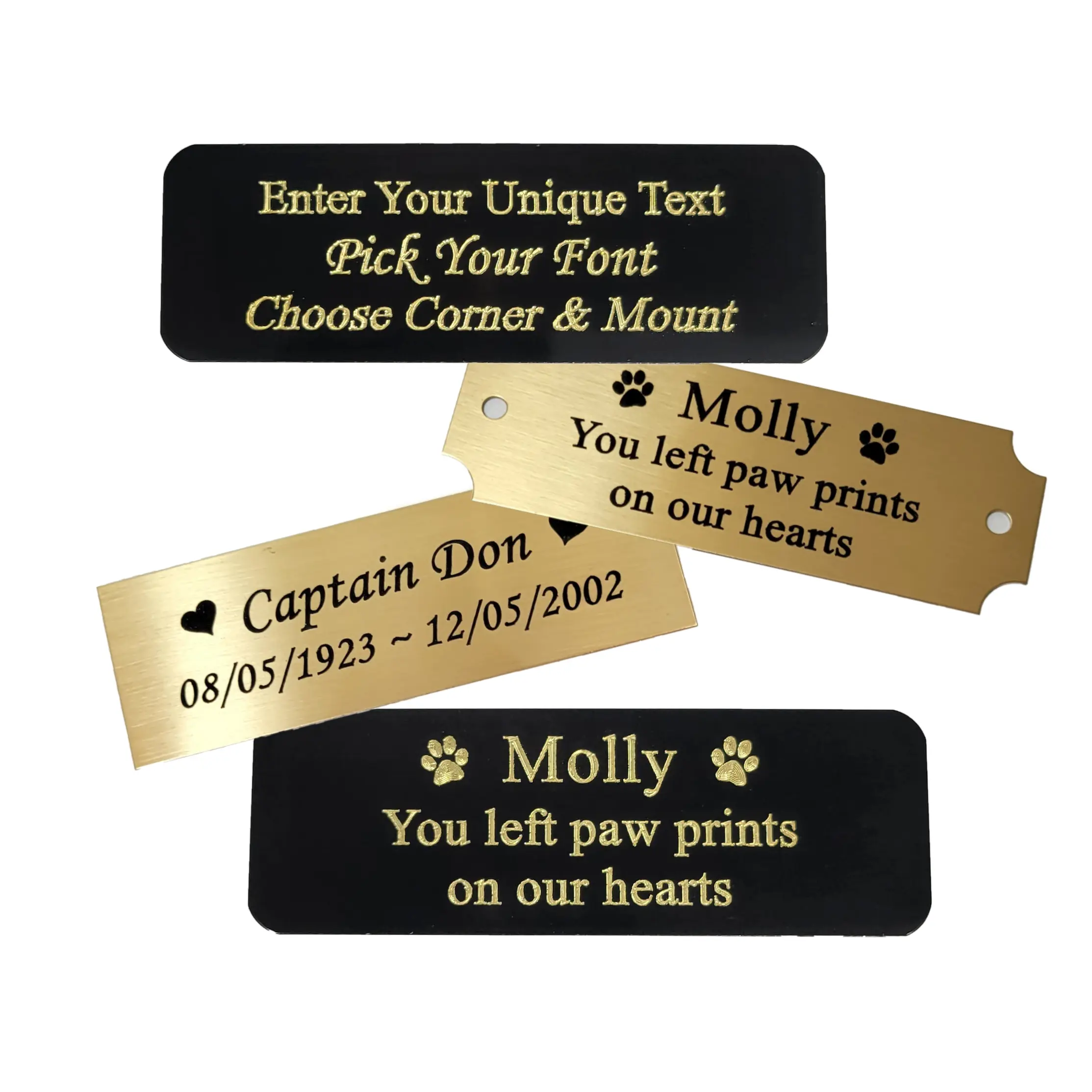 Custom Engraved 3"x1" Brass Plaque Plate - Memorial Plaque, Name Plate, Art Sign, Trophy Label, Pet Memorial - Adhesive or Screw Mounts