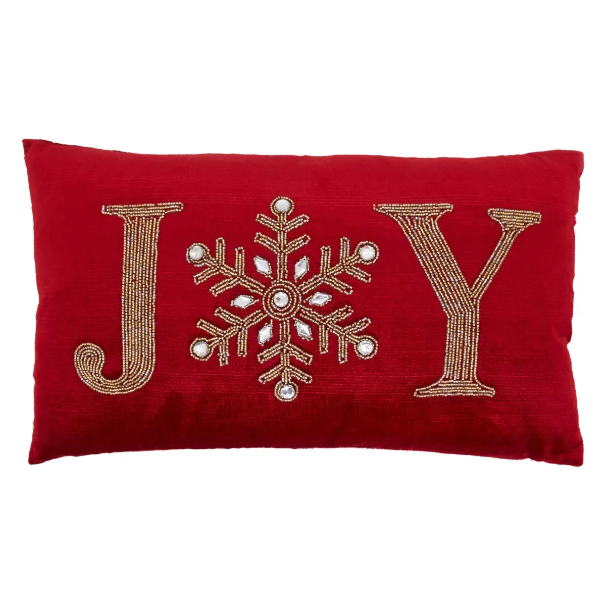 SARO 12 x 20 in. Oblong Red Beaded Joy Throw Pillow with Poly Filling