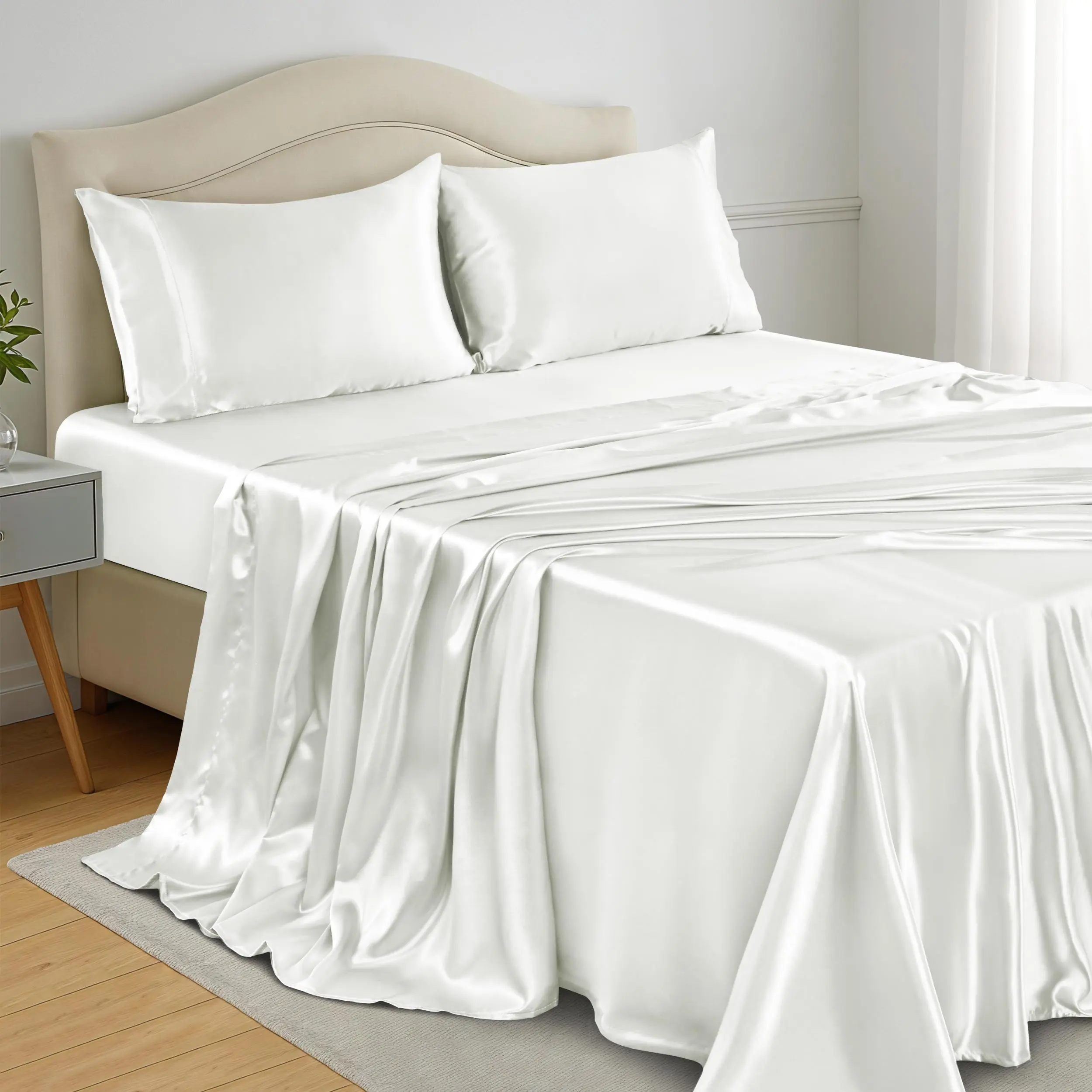 LDC Lux Decor Collection 4pc Satin Bed Sheets Set - 1 Flat,1 Fitted,2 Pillowcases,16" Deep Fit,Glossy Silky Sheets,Cooling Bedding,Wrinkle-Resistant,Crease-Resist,Breathable All-Season Home Bedding LDC Lux Decor Collection 4pc Satin Bed Sheets Set - 1 Flat,1 Fitted,2 Pillowcases,16" Deep Fit,Glossy Silky Sheets,Cooling Bedding,Wrinkle-Resistant,Crease-Resist,Breathable All-Season Home Bedding
