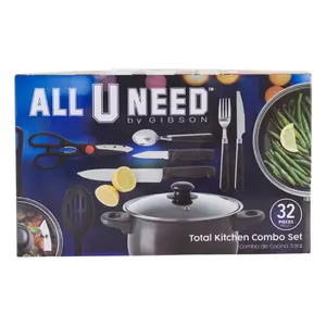 Gibson All U Need Stainless Steel Total Kitchen Combo Set - 32 Pieces - Black Cookware