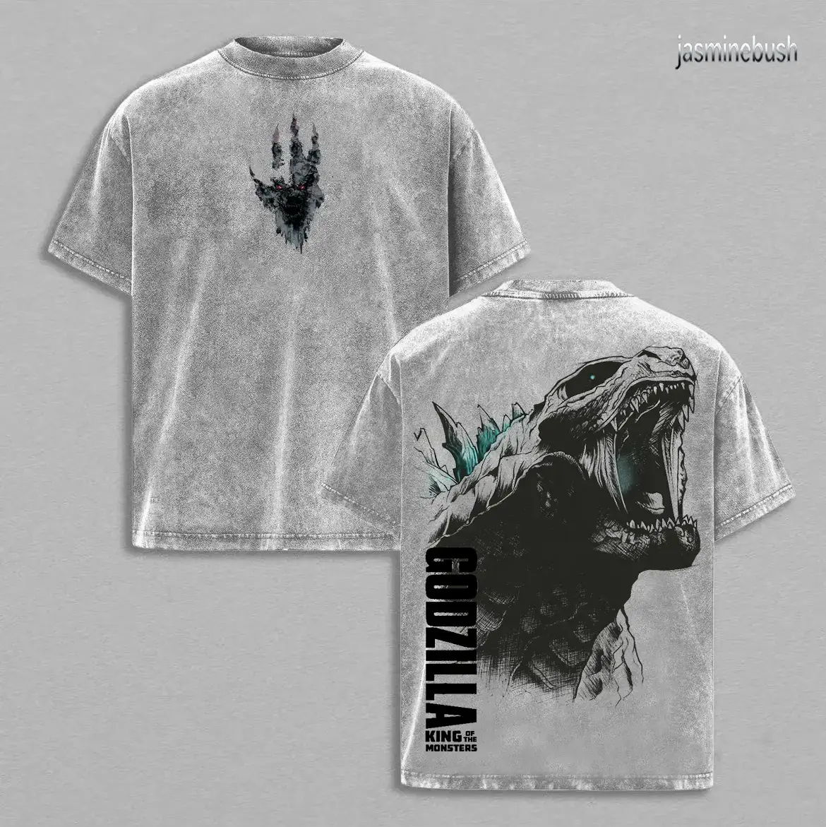 Men's Godzilla Graphic T-shirt, Vintage Washed Oversized Streetwear Top, Heavyweight Cotton Fabric with a Classic Seamless Collar, Tshirt, Menswear, Soft, Round Neck