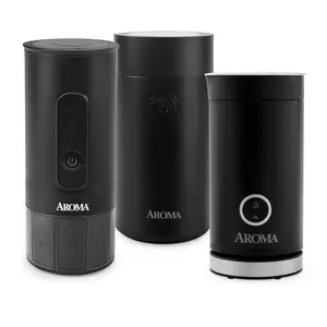 AROMA Portable Espresso Maker Plus 4-in-1 Hot & Cold Milk Frother Plus Electric Compact Coffee Grinder