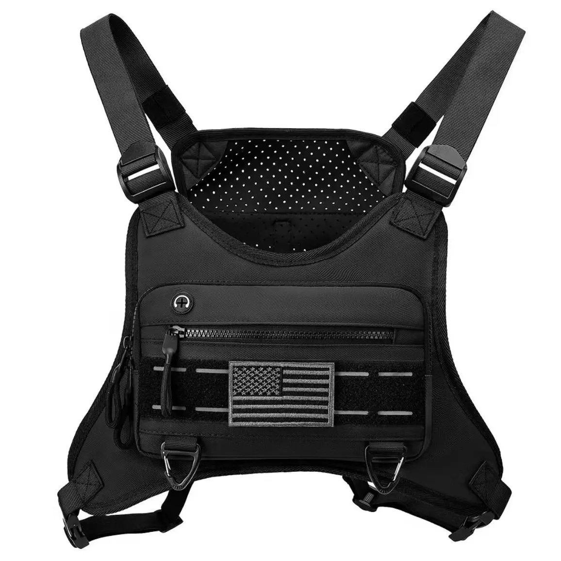 Men’s Premium PU Leather Tactical Chest Pack, Waterproof Anti-Bounce EDC Running Bag with Built-in Earphone Hole & Anti-Theft Back Pocket