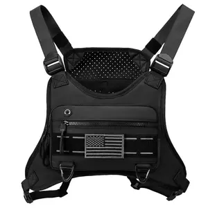 Men’s Premium PU Leather Tactical Chest Pack, Waterproof Anti-Bounce EDC Running Bag with Built-in Earphone Hole & Anti-Theft Back Pocket
