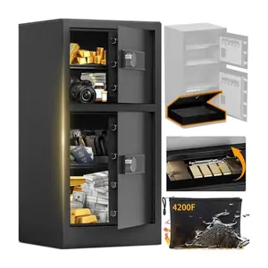 KAER 8.6 Cuft Heavy Duty Dual Door Safe Box Fireproof Waterproof with Hidden Lock Box,Removable Shelves,Silent,Fireproof safe for Home, Office, Hotel, Safe Lock Box with Fireproof Bag - Black