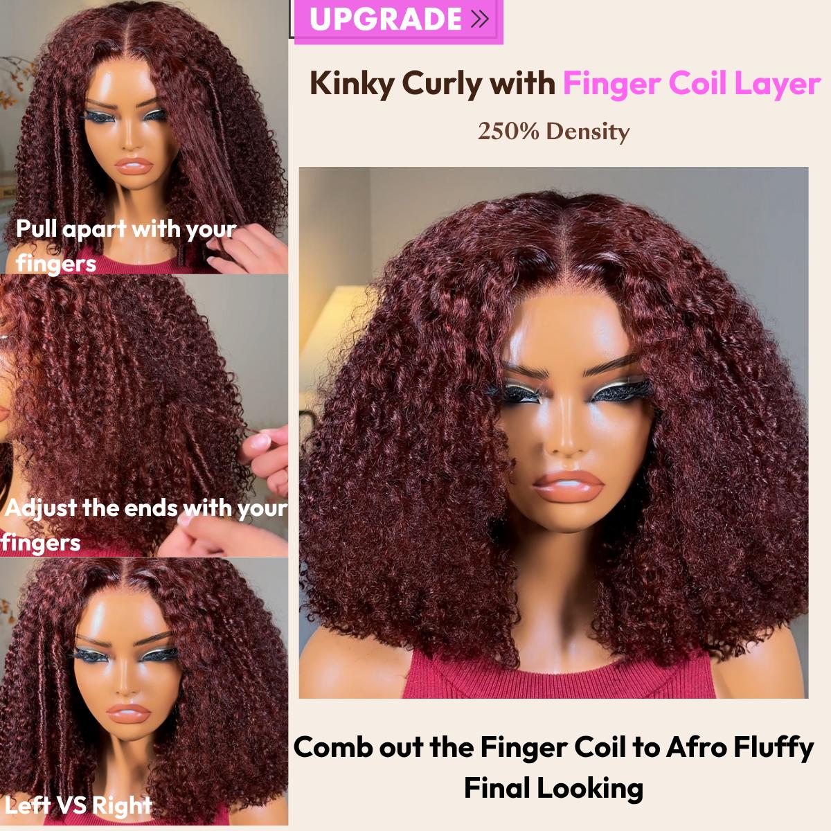 UNice 250% Density Reddish Brown Fluffy Layer Burmese Curly Wig No Slip Glueless Pre-cut 7x5 HD Lace Closure Human Hair Wigs with Layer Finger Coil Ends 16 Inch Beginners Friendly Natural Looking #SpringStatements