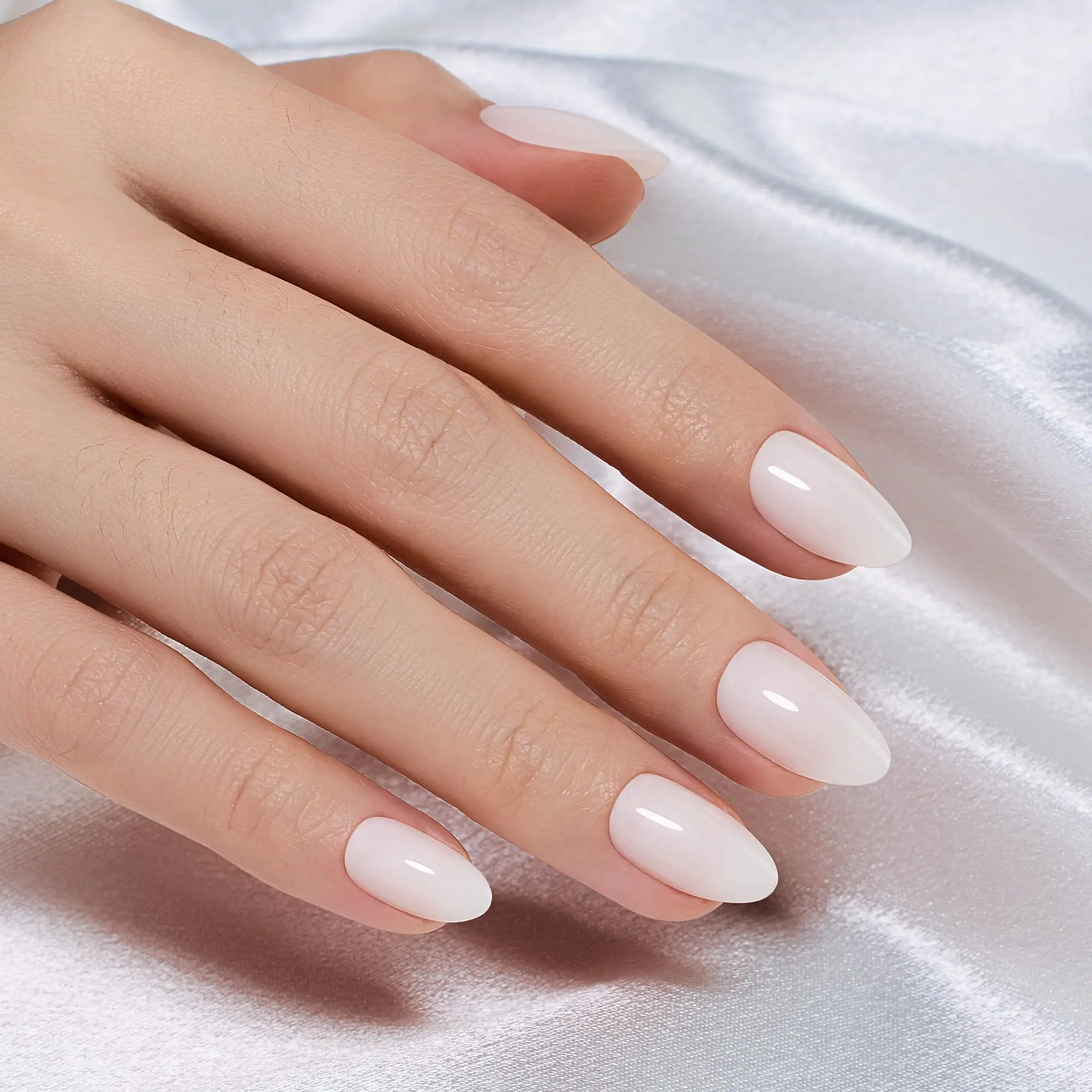 Beetles Natural Milky White Short Almond Press On Nails, Soft Gel Nail Kit with Fast-Dry Glue & Adhesive Tabs, 32Pcs 16 Sizes Reusable Stick On Nails for Women