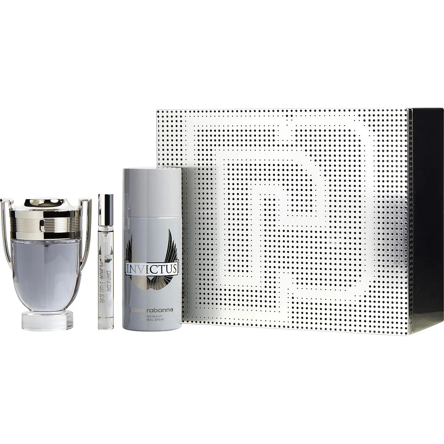 Invictus Set-Edt Spray 3.4 Oz & Deodorant Spray 5.1 Oz & Edt Spray 0.34 Oz Mini For Men