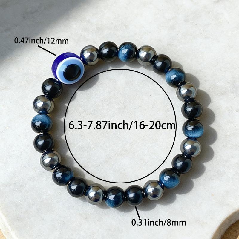 Evil Eye Design 3X Power Protection Bracelet for Women & Men, Tiger Eye & Hematite Stone Beads, Healing Crystal Jewelry Gift for Her and Him, Birthday Gifts