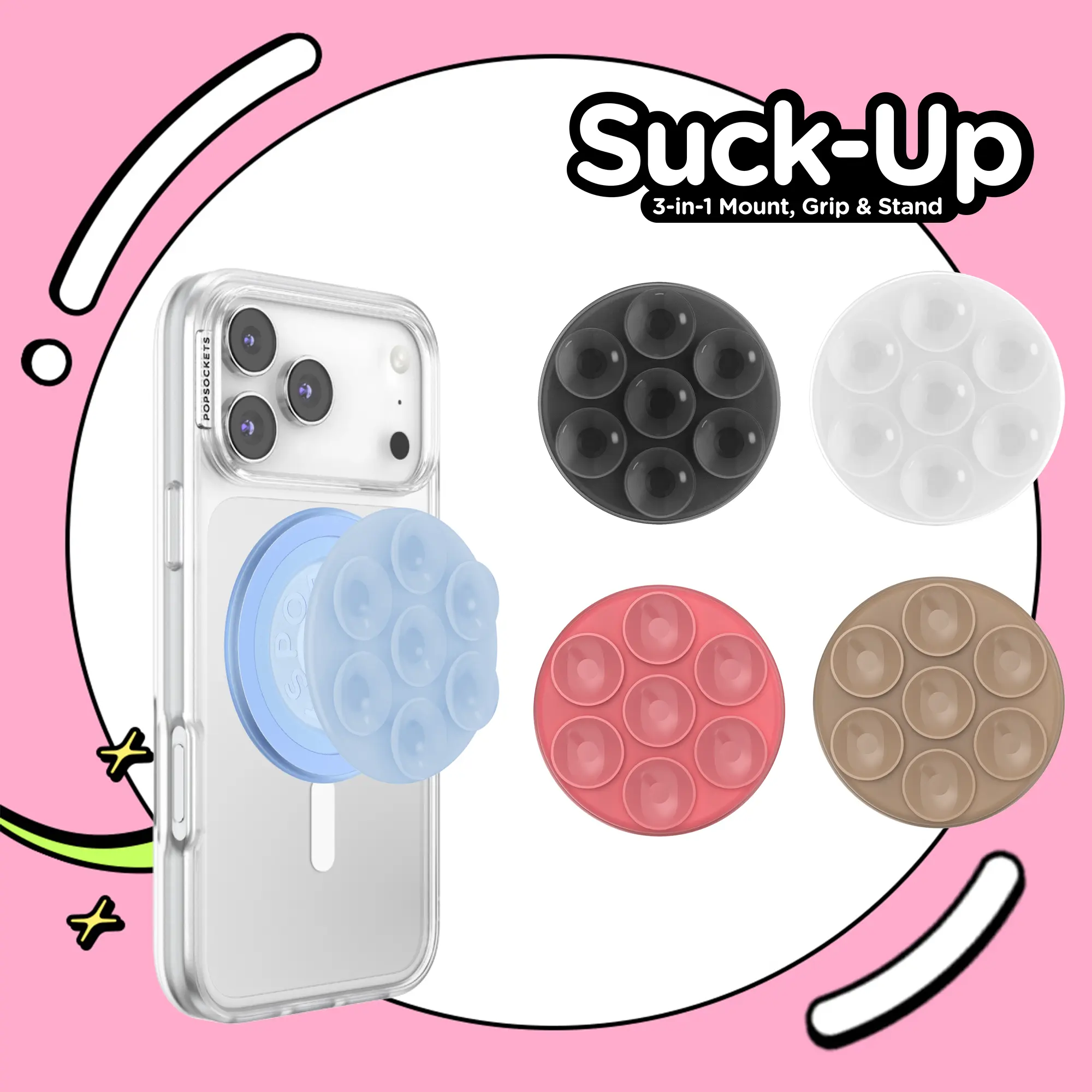 Suck-Up PopGrip with MagSafe Mount - Magnetic Smartphone Accessory, Phone Grip, Phone Stand, Wireless-Compatible PopSockets Holder, Accessories, Suction Mount