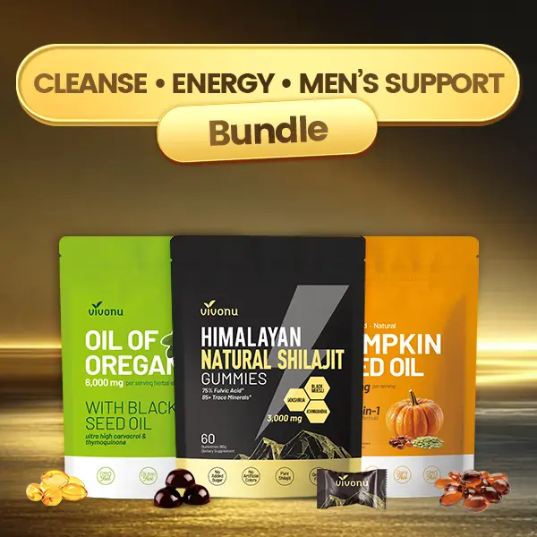 VivoNu Daily Supplement Combo | Himalayan Shilajit Herbal Gummies + Pumpkin Seed Oil Softgels + Oil of Oregano with Black Seed Oil Capsules