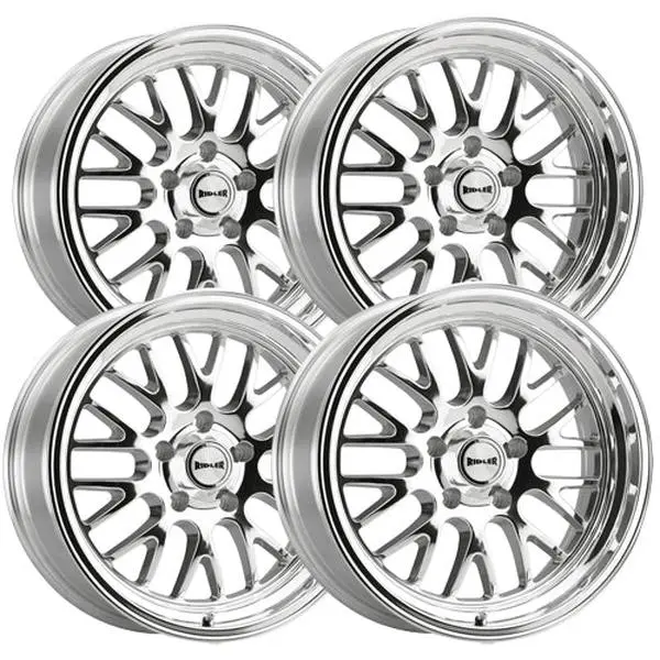 (Set of 4) Staggered-Ridler 607 20x8.5,20x10 5x4.75" +0mm Polished Wheels Rims