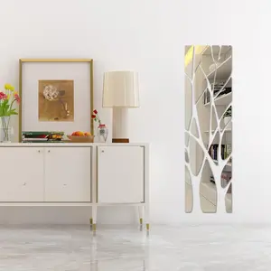 3D Big Tree Mirror Wall Sticker – Acrylic DIY Home Art Decal, Silver