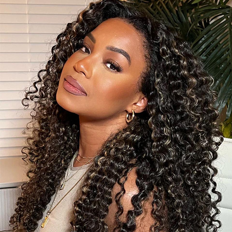 4c Curly Highlight Wig 220% Density Blonde Wigs Human Hair Pre-cut 8x5 HD Lace Wear Go Glueless Wig Bleached Invisible Knots #TikTokShopBlackFriday