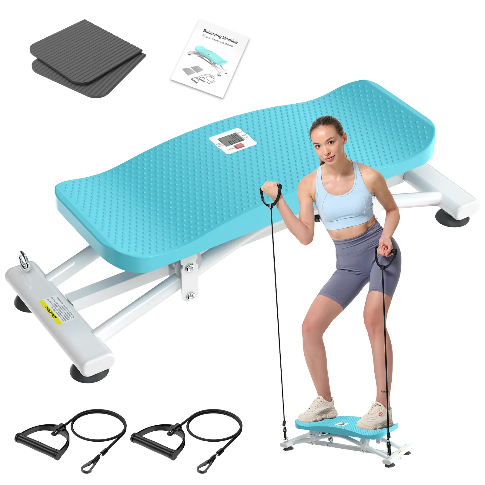 HOTWAVE Fitness Stepper Machine - Multi Function Rocking Stepper with Resistance Bands, Portable Wobble Balance Board, LCD Monitor, 300 lbs Capacity Ski Trainer for Home Gym Full Body Workout to Boost Metabolism & Sculpt Legs, Multi Function Stepper