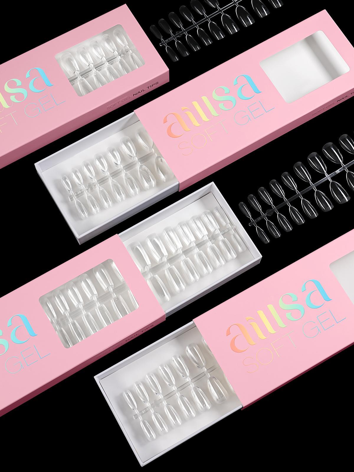 Aillsa 2.0 Upgraded Soft Gel Clear Nail Tips - Built-in C-curve Medium Almond Nail Extension 168pcs Pre-sculpted clear 14 sizes Acrylic Nails Designed for Flat Nail Sculpted Almond acrylic press gel x nails Nailcare birthday&valentine's day gifts for Girl