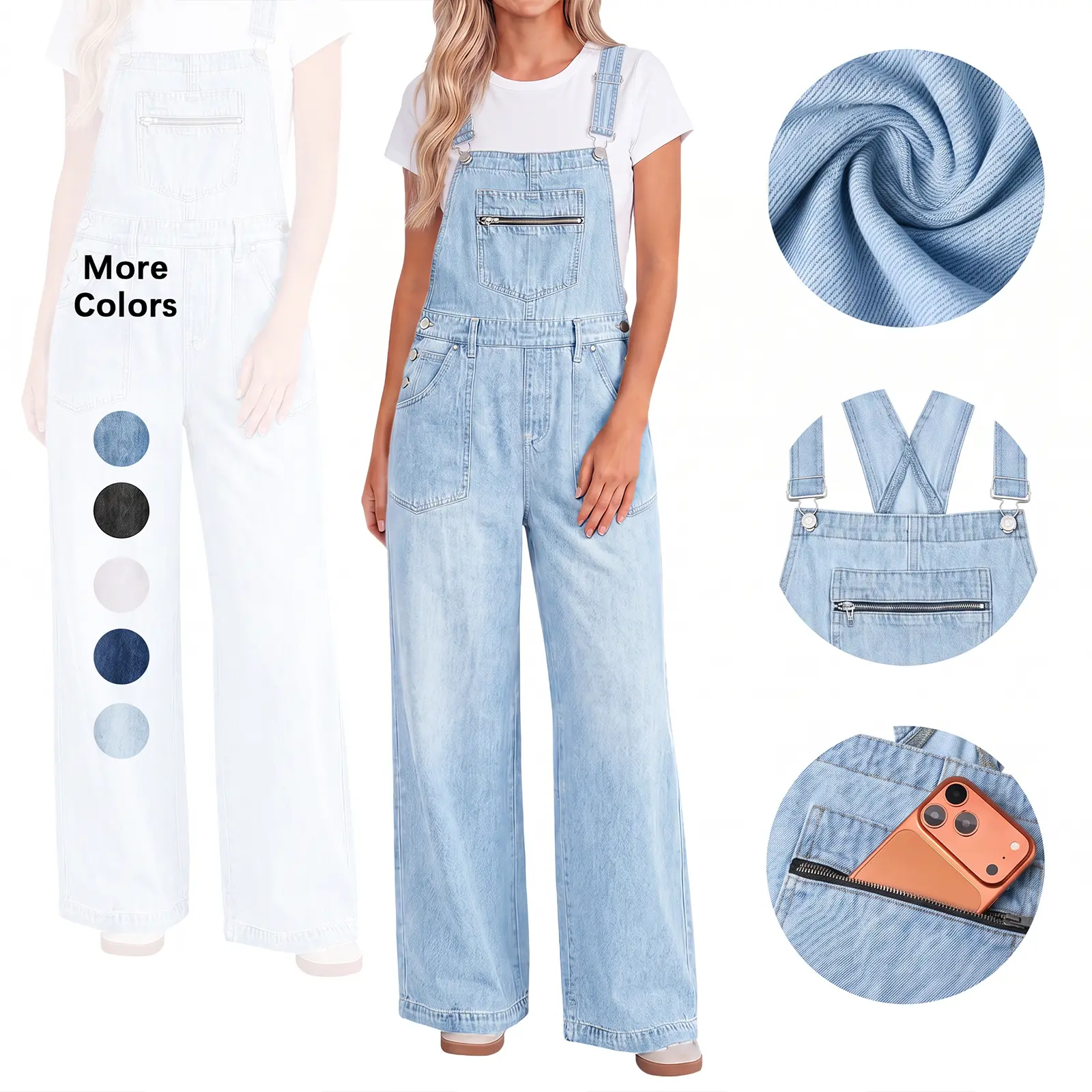 Flowyair Women's Sleeveless Cotton Barrel Overalls, Baggy Wide-Leg Jean Jumpsuits with Adjustable Cross-Back Straps, Zipper, Loose Fit for Casual Everyday Wear, Vacation Outfit, Cotton Overalls