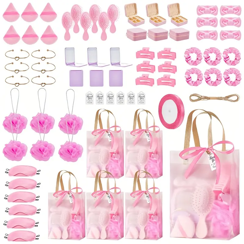 74pcs Party Gifts Set With Spa Hair Care Kit Headband Gift Bags,Durable & Easy To Assemble Bridal Shower Favors, Birthday Party Prizes Baby Shower Anniversary Gifts