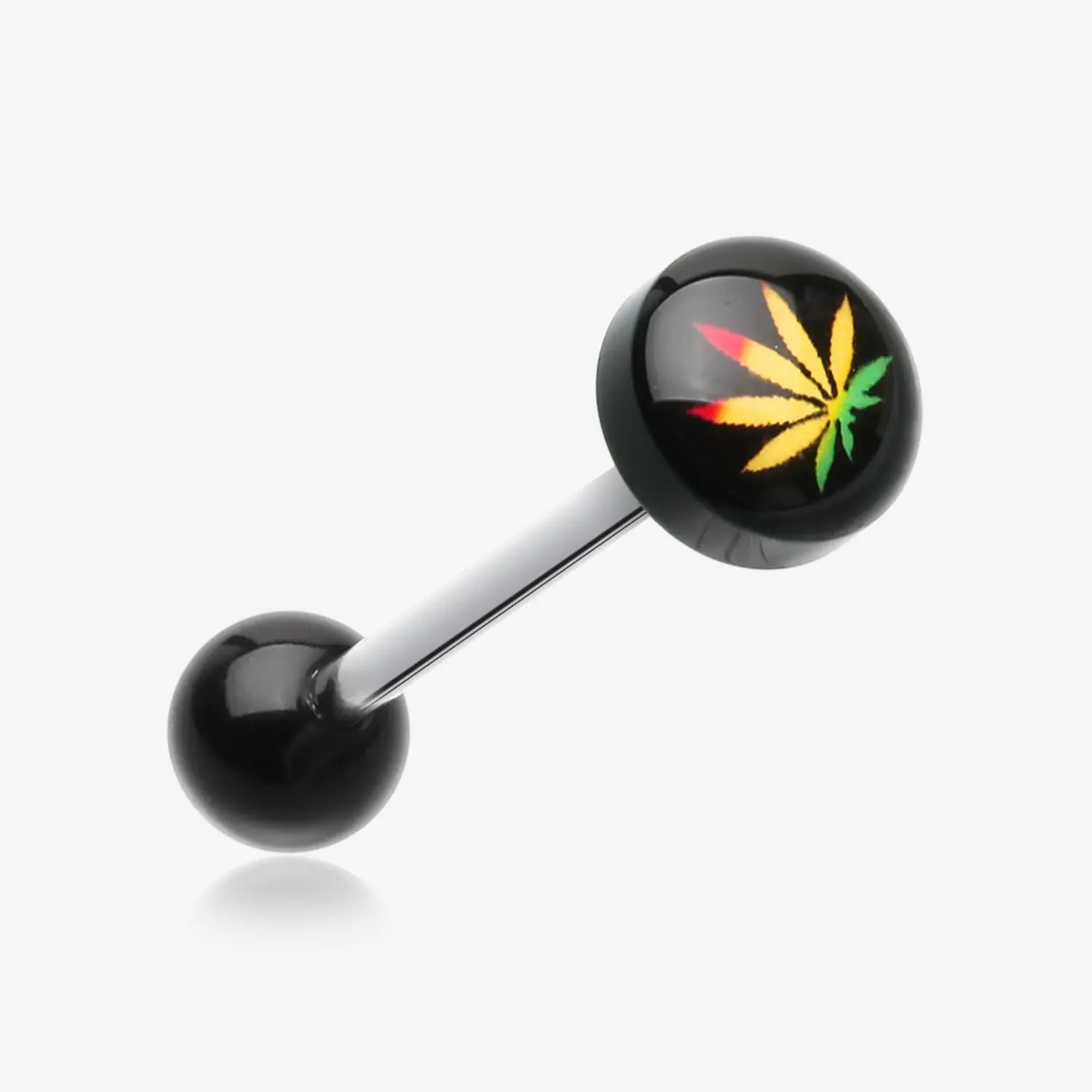Rasta Pot Leaf Logo Acrylic Barbell Tongue Ring Rasta Pot Leaf Logo Acrylic Barbell Tongue Ring