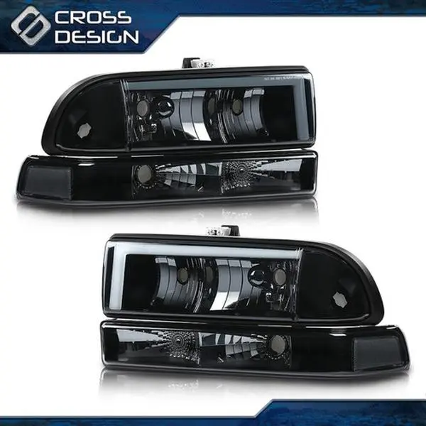 CROSSDESIGN Durable Easy-Install LED Car Headlight Assembly - Black Housing, Smoked Lens Front Left & Right Lights for 98-04 Chevy Blazer S10, Led Car Headlights
