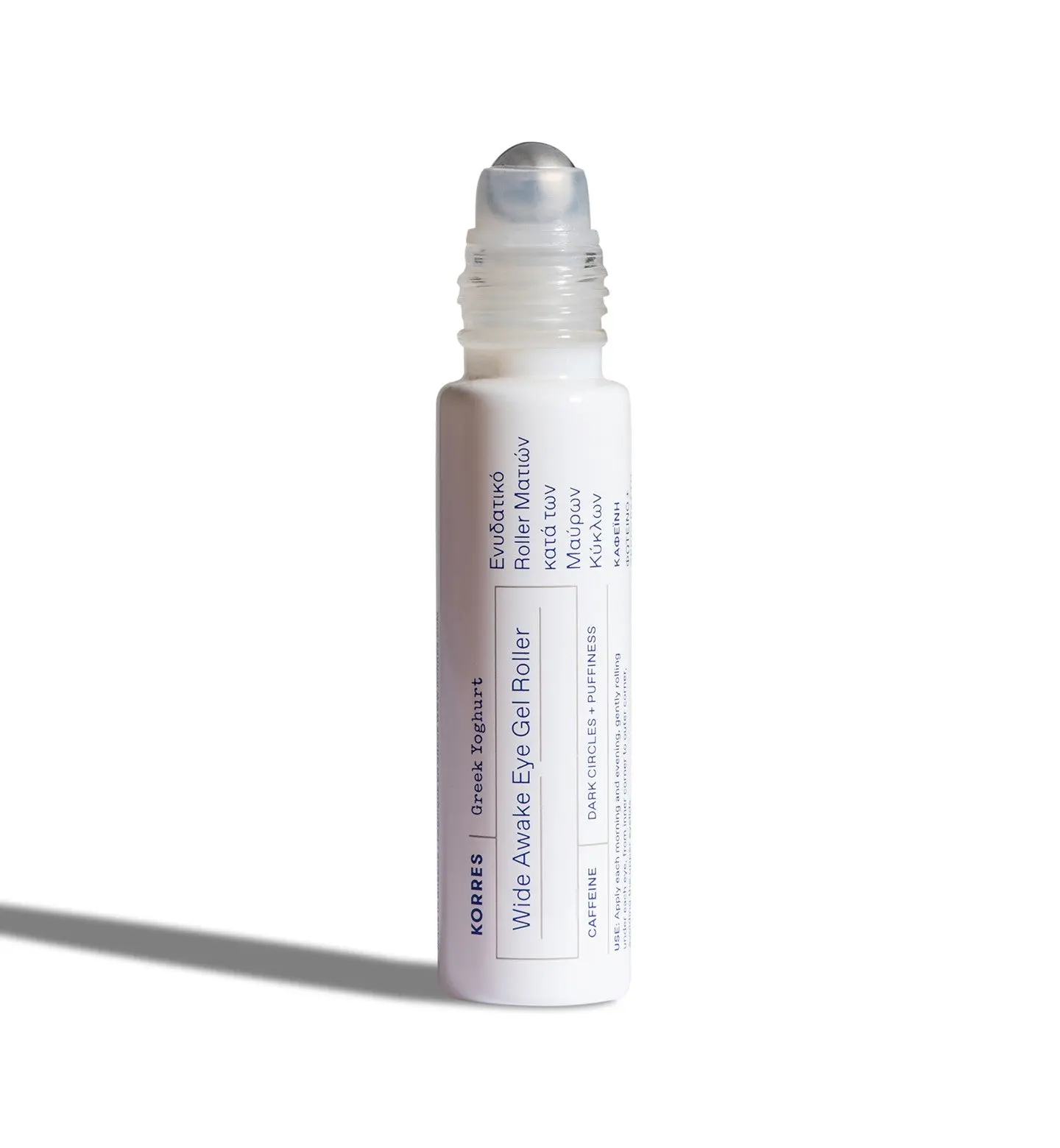 Greek Yoghurt Wide Awake Eye Gel Serum with Hyaluronic Acid & Caffeine for Dark Circles & Puffy Eyes, Roller Ball, Brightening & Hydrating, 0.51 fl oz | KORRES