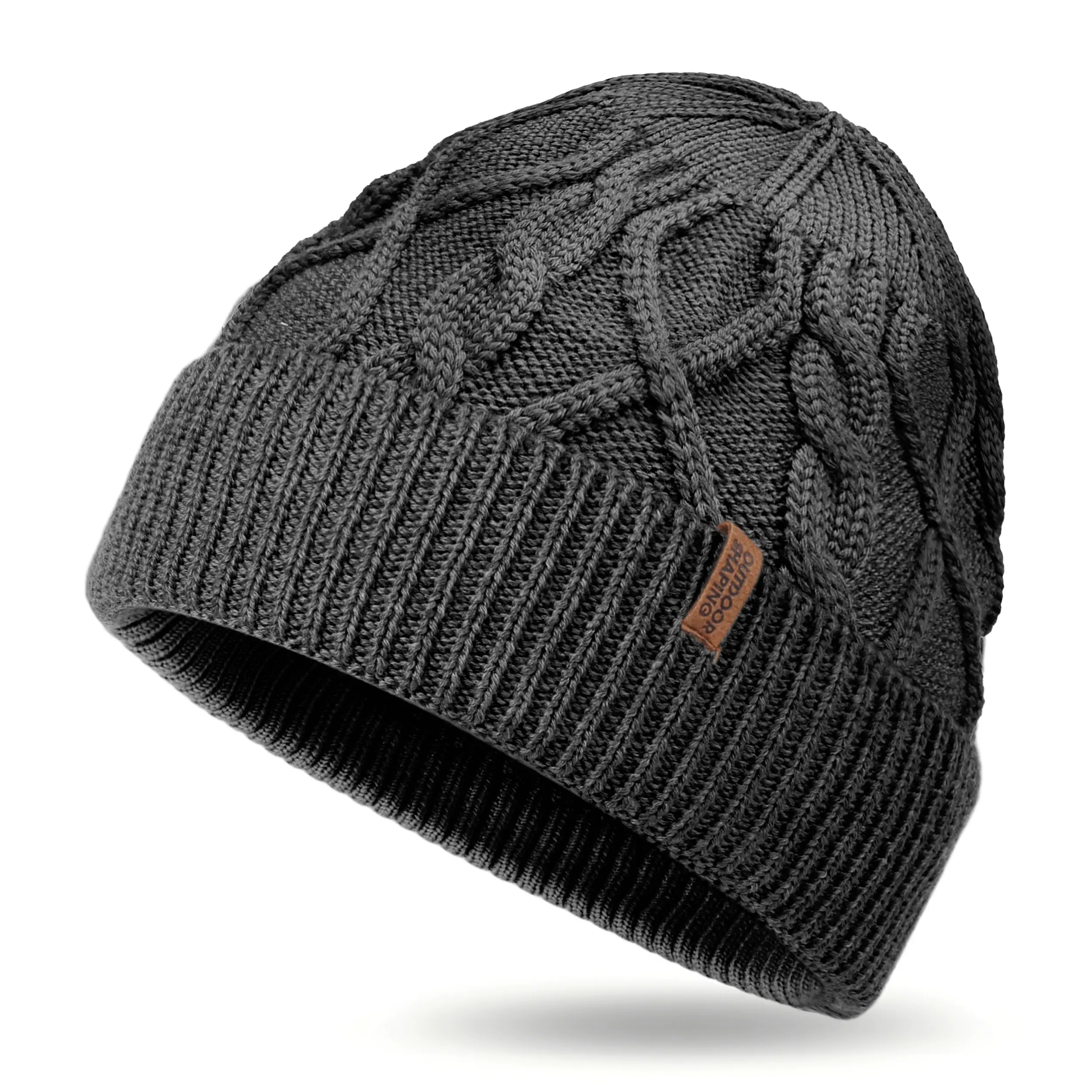 Outdoorshaping Unisex 100% Merino Wool Cable Knit Beanie - Ribbed Cuff, Soft Warm, UV Protection, Breathable, Stretch Fitting, 1 Size Fits All for Large Heads, Cold Weather Hiking, Birthday Gift, Style