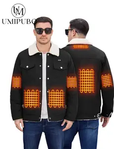 UMIPUBO Men's Heated Fleece Jacket with 5 Heat Zones, Sherpa Lining, Snap Closure, Warm Winter Outdoor Coat