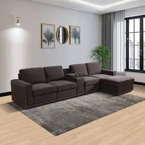 Brown Flannel 6-Piece Living Room Sofa Set Soft Plush Warm Cozy Durable Modern Home Furniture
