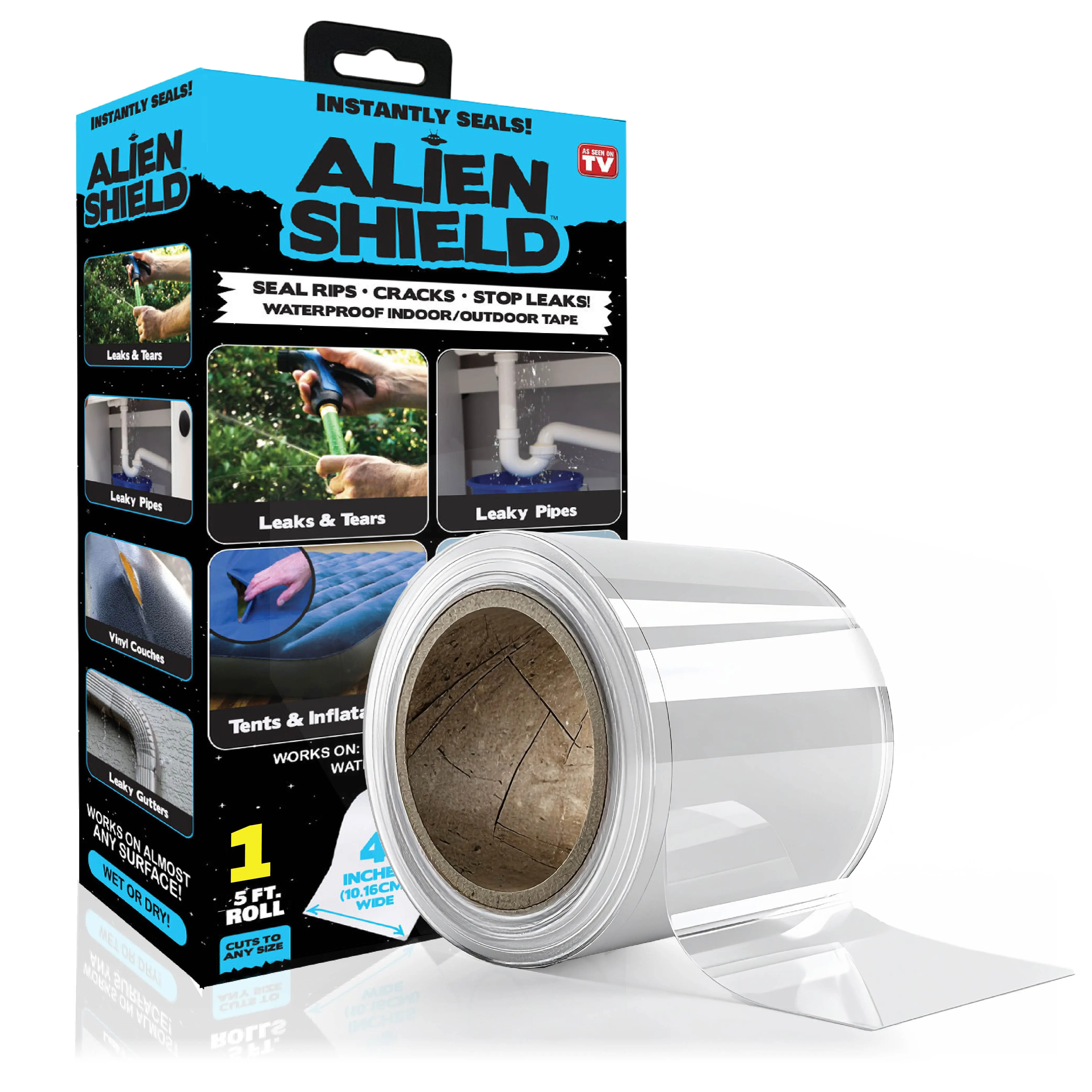 Alien Shield Sealing Tape - Waterproof Transparent Repair Tape, Adhesive Strips, Patch Tape to Repair Tears, Cracks, and Leaks, 4 Inches Wide As Seen On TV flex tape