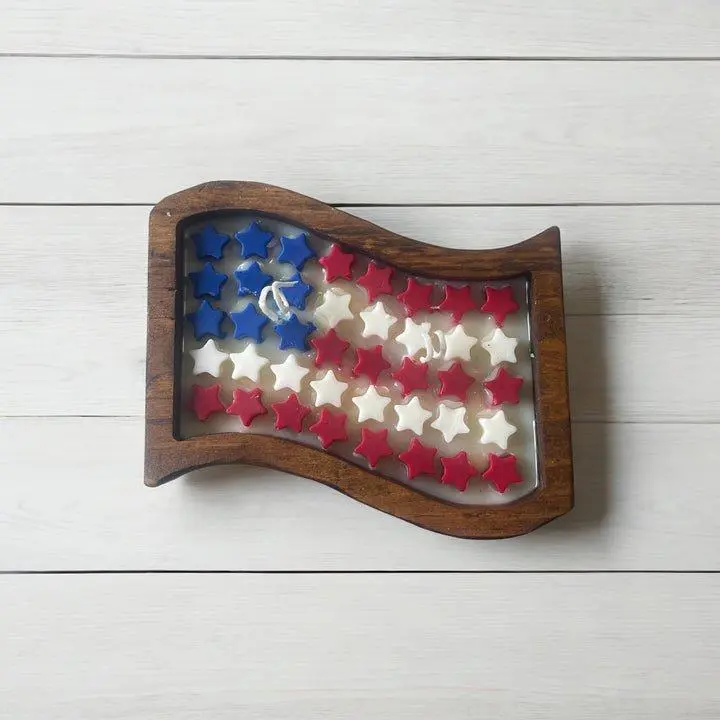 Freedom Flag Dough Bowl Candle - Patriotic Design with Red White and Blue Stars for Household Use