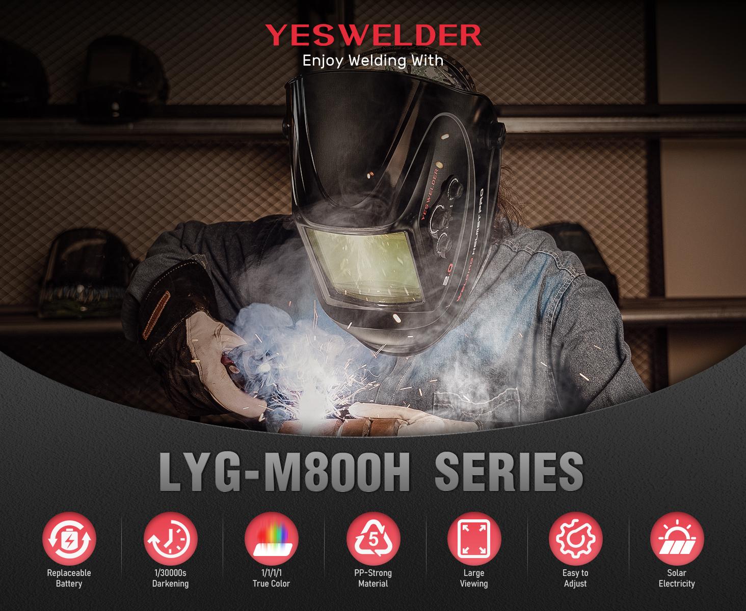 YESWELDER LYG-M800H True Color Auto Darkening Welding Helmet | Large 3.93"x3.66" View, 4 Arc Sensors Welding Mask | Wide Shade 3/5-13 Hood for TIG MIG ARC Grind
