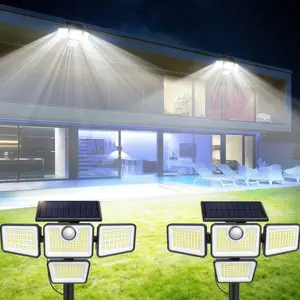2 Packs Outdoor Solar Lights with Motion Sensor 3 Head Security Lights for Outdoor 9000LM Floodlight Spotlight Wide 270° Lighting Angle US