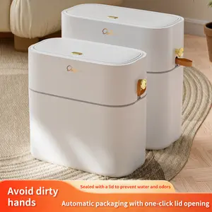 MiAoLi Decorative Bathroom Smart Trash Can with Pull-String Home Kitchen Toilet Use Waterproof Snap-Closure Plastic Trash Can with Lid Practical and Durable