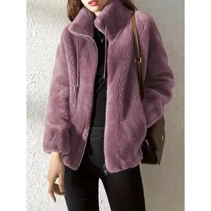 Drawstring jacket women's fur jacket, casual long sleeved zipper warm jacket, soft plush lining, very suitable for daily winter wear (gift)