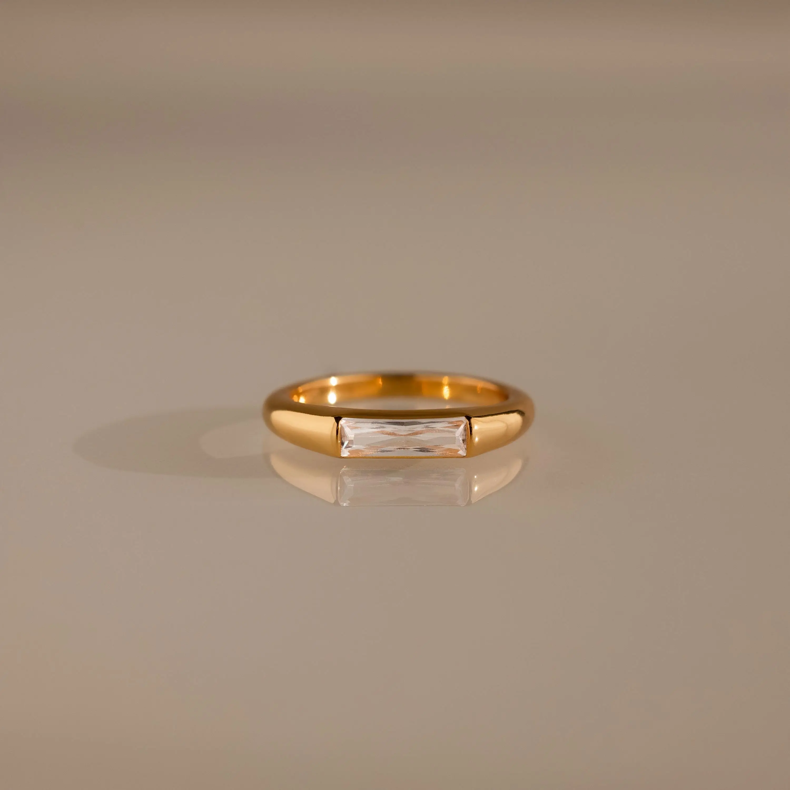 Diamond Baguette Signet Ring by Caitlyn Minimalist - 18K Gold Plated Crystal Solitaire Ring - Minimalist Stacking Ring - Women’s Jewelry - Gift for Her