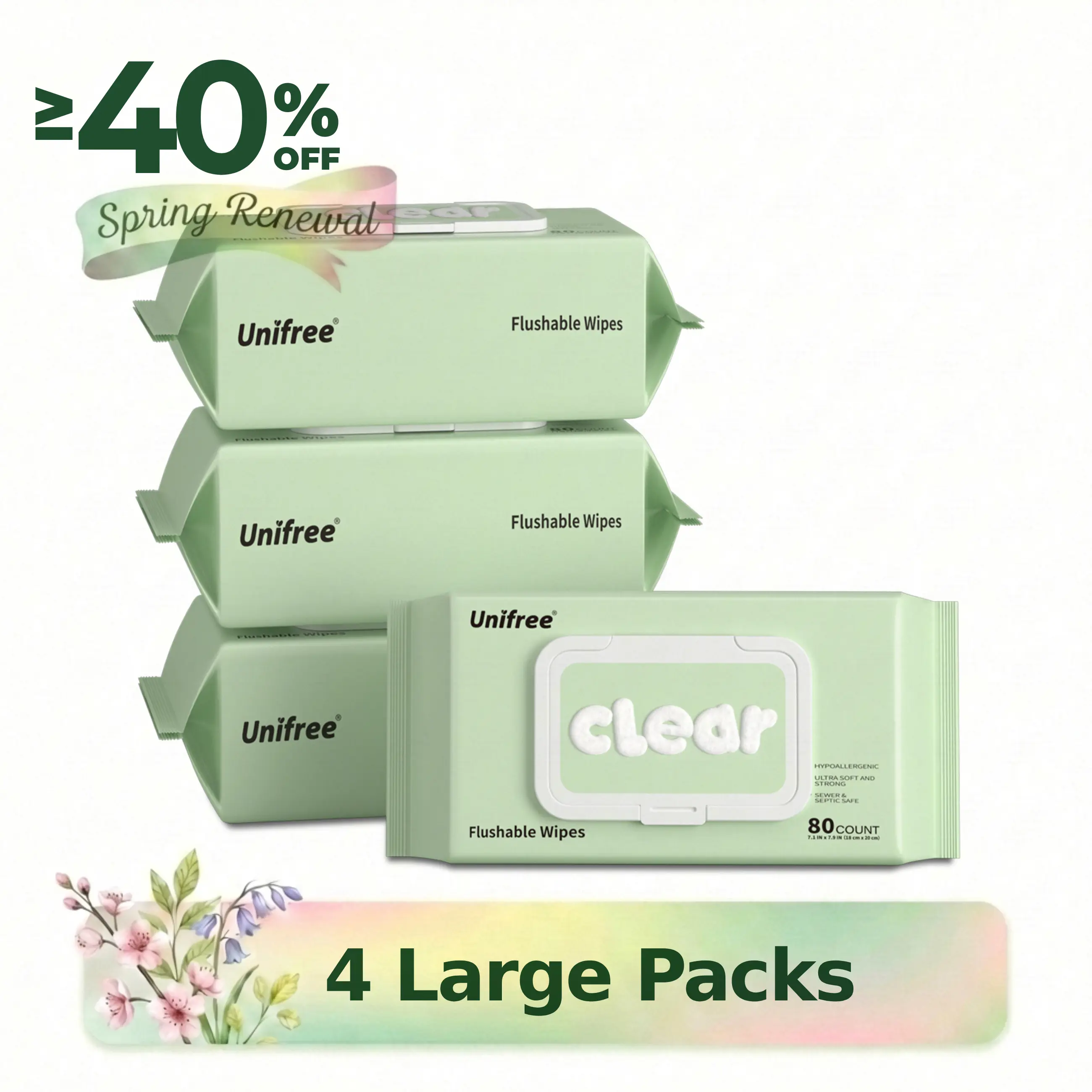 4 Large Packs (320 Wipes Total)