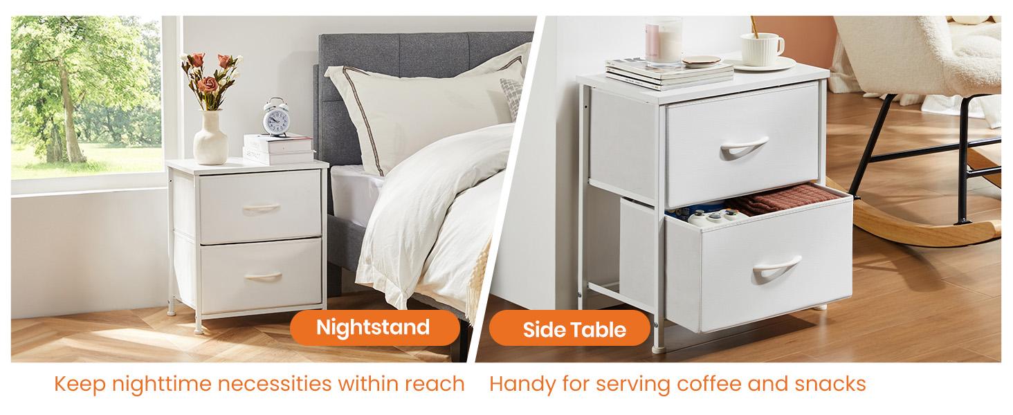 Nightstand with 2 Fabric Drawers, Dresser, End Table, Bedside Table, Bedroom Furniture for Living Room, Entryway